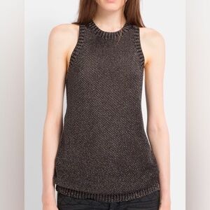 Maje Metallic Twist Back Knit Sweater Tank Black Gold 1 S
